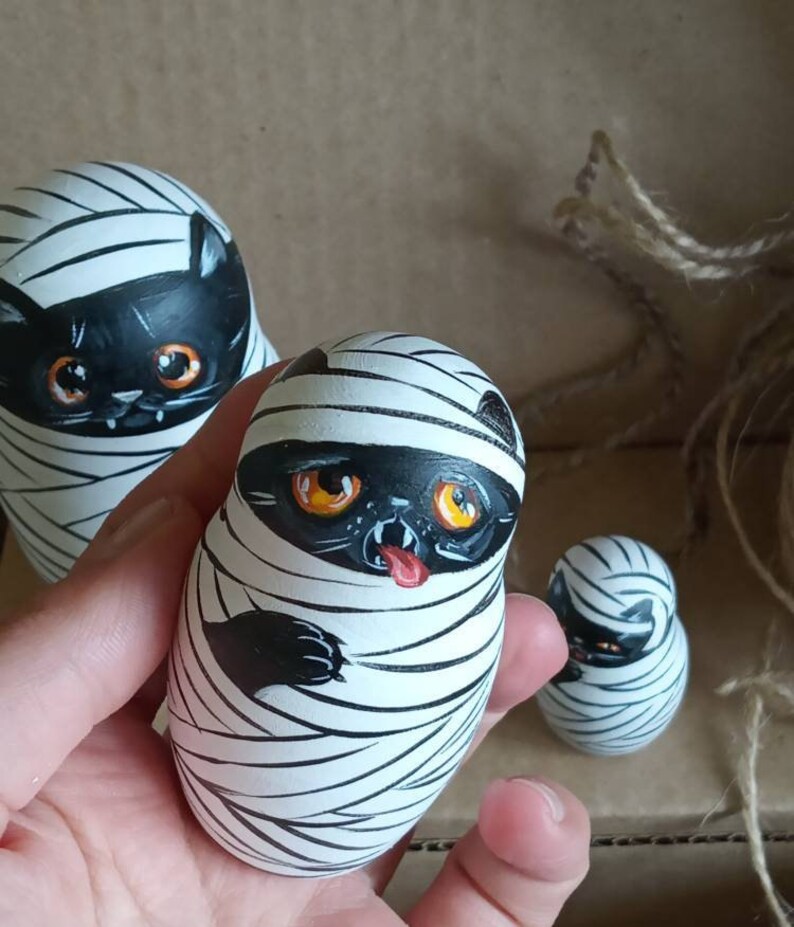 Halloween nesting doll Funny Mummy black cat Halloween Gift Etsy