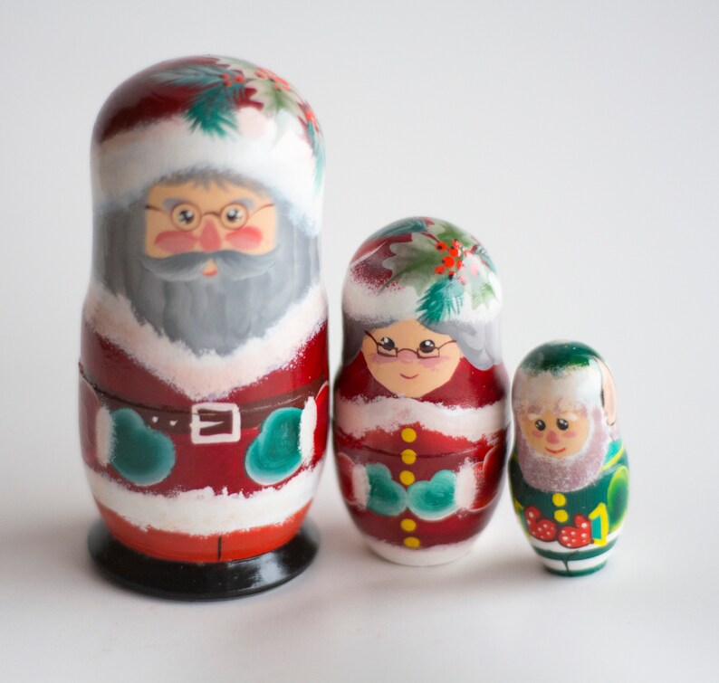 Christmas nesting doll Santa Claus Mrs. Claus Santa's elf Etsy