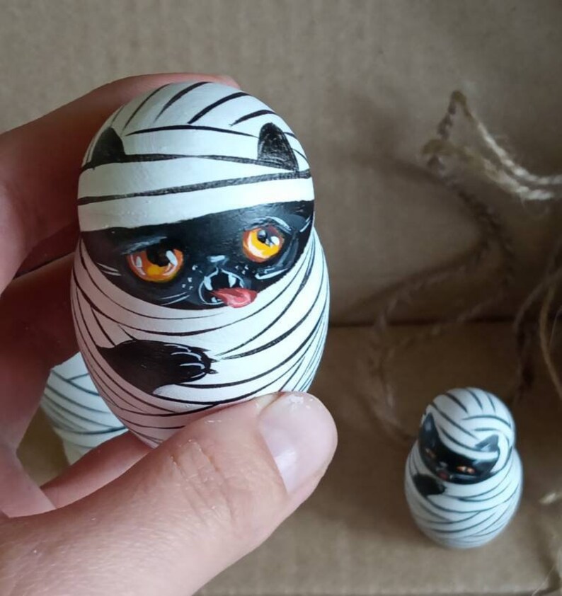 Halloween nesting doll Funny Mummy black cat Halloween Gift Etsy