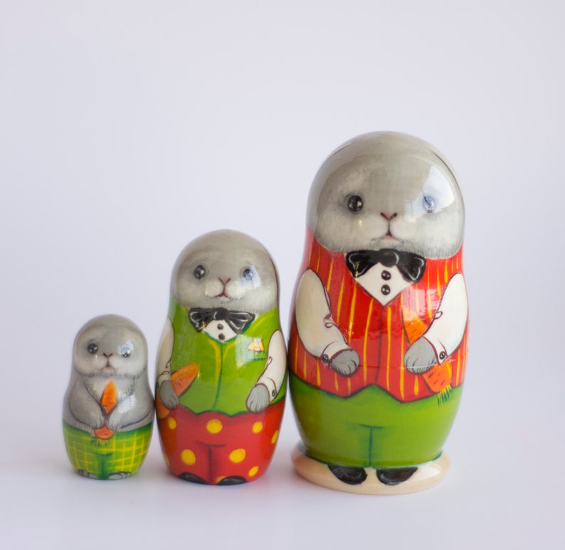 Rabbit Nesting Dolls Cute Easter Bunnies Animals Matryoshka Etsy