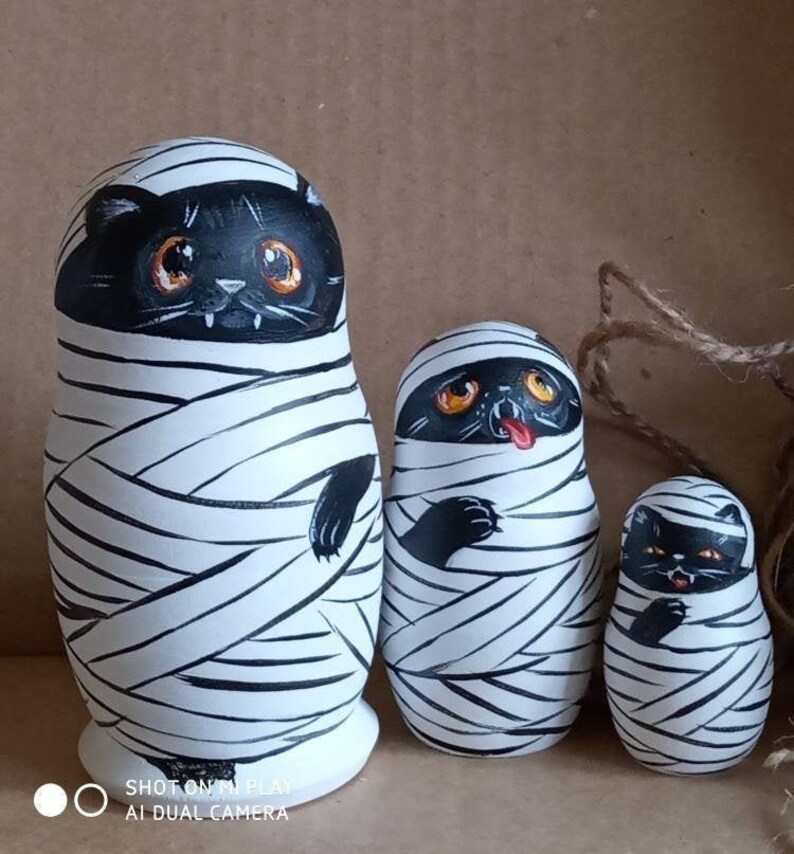 Halloween nesting doll Funny Mummy black cat Halloween Gift Etsy