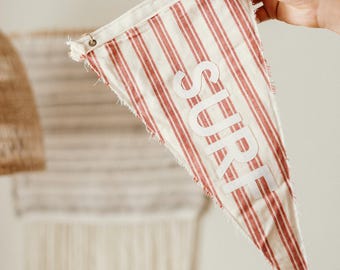 Custom Ticking Stripe Canvas Pennant Flag – Personalized Wall Decor