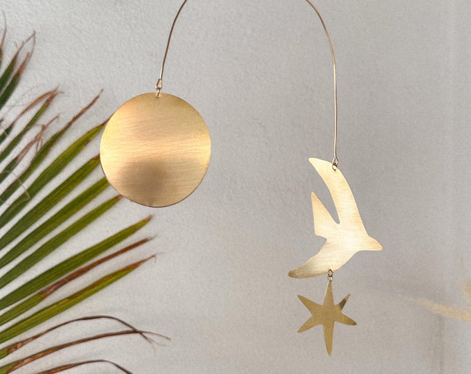 Brass Mobile: Cut Bird, Moon, and Star