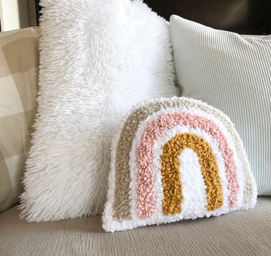 Punch Needle Rainbow Pillow Etsy