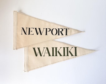 Custom Stencil Lettered Canvas Pennant Flag, Name Sign, Personalized Flag, Coastal Hanging