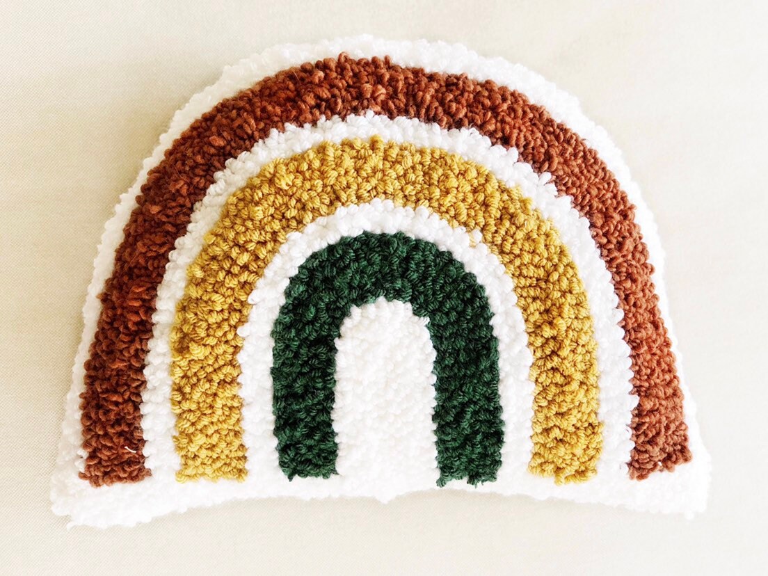 Punch Needle Rainbow Pillow Etsy