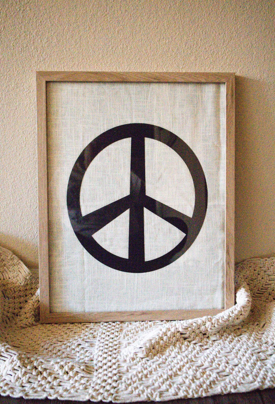 Peace Sign Wall Hanging, Linen Wall Art, Canvas Wall Banner, Canvas