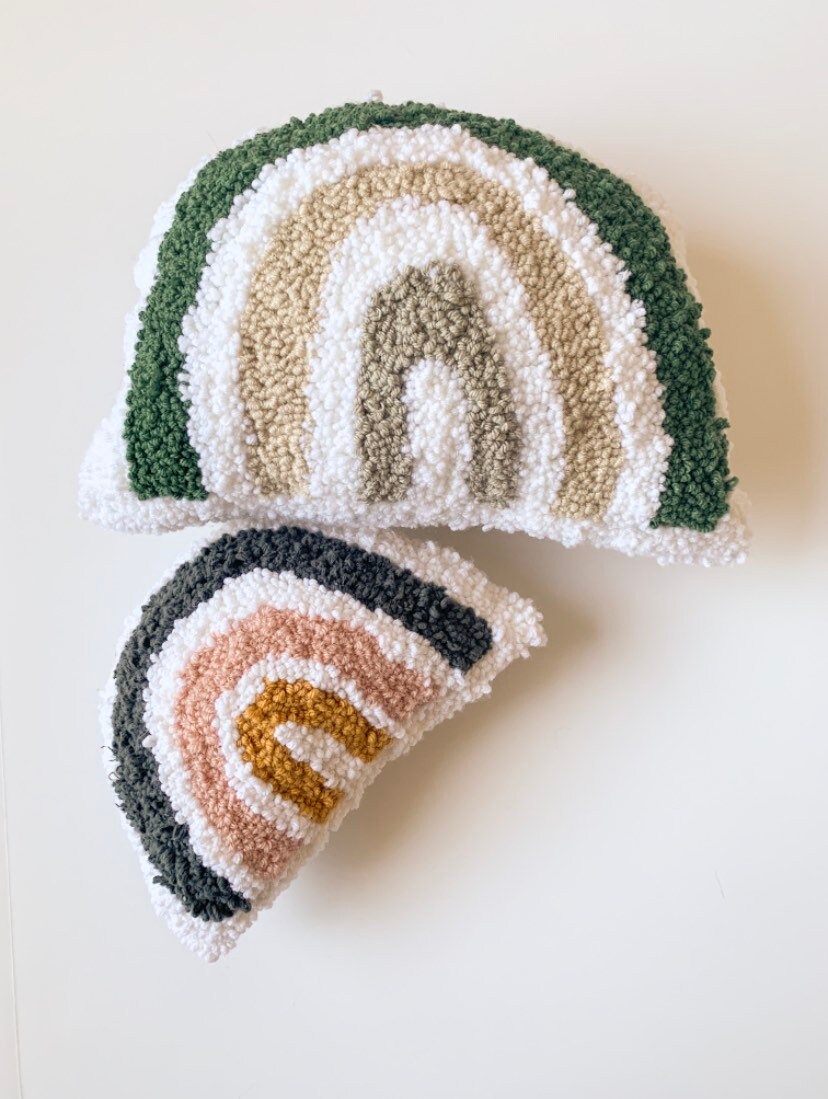 Punch Needle Rainbow Pillow Etsy