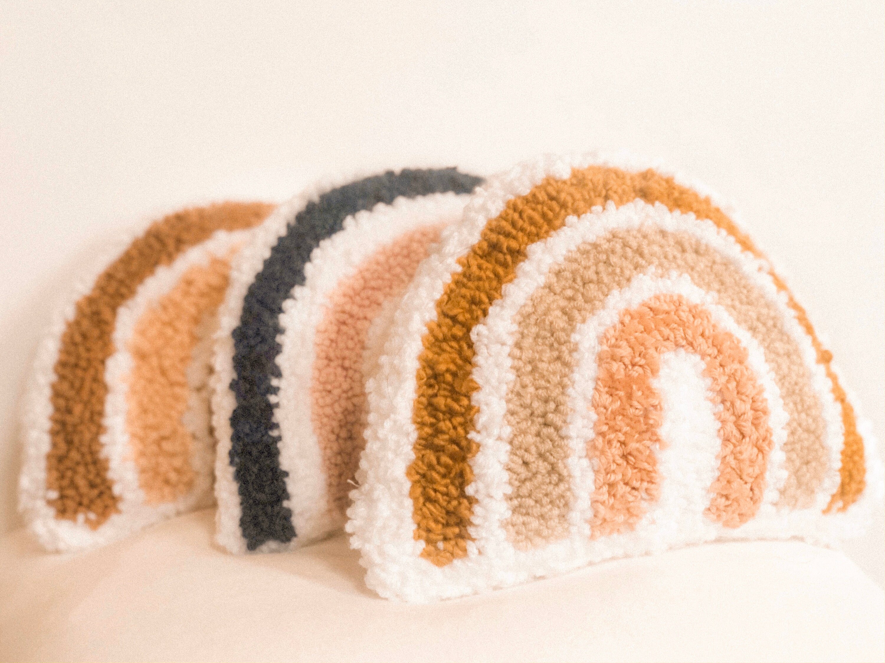 Punch Needle Rainbow Pillow Etsy