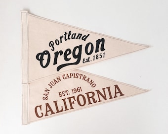 Custom City and State Pennant Flag, Personalized Canvas Banner, Coastal Wall Flag