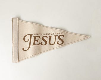Jesus Pennant Flag – Cotton Canvas Christian Wall Art – Vintage Style Banner