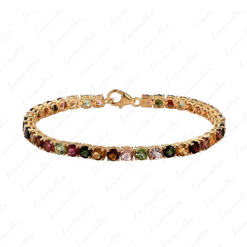 Multi Tourmaline Tennis Bracelet Rainbow Chain Link Bracelet Etsy