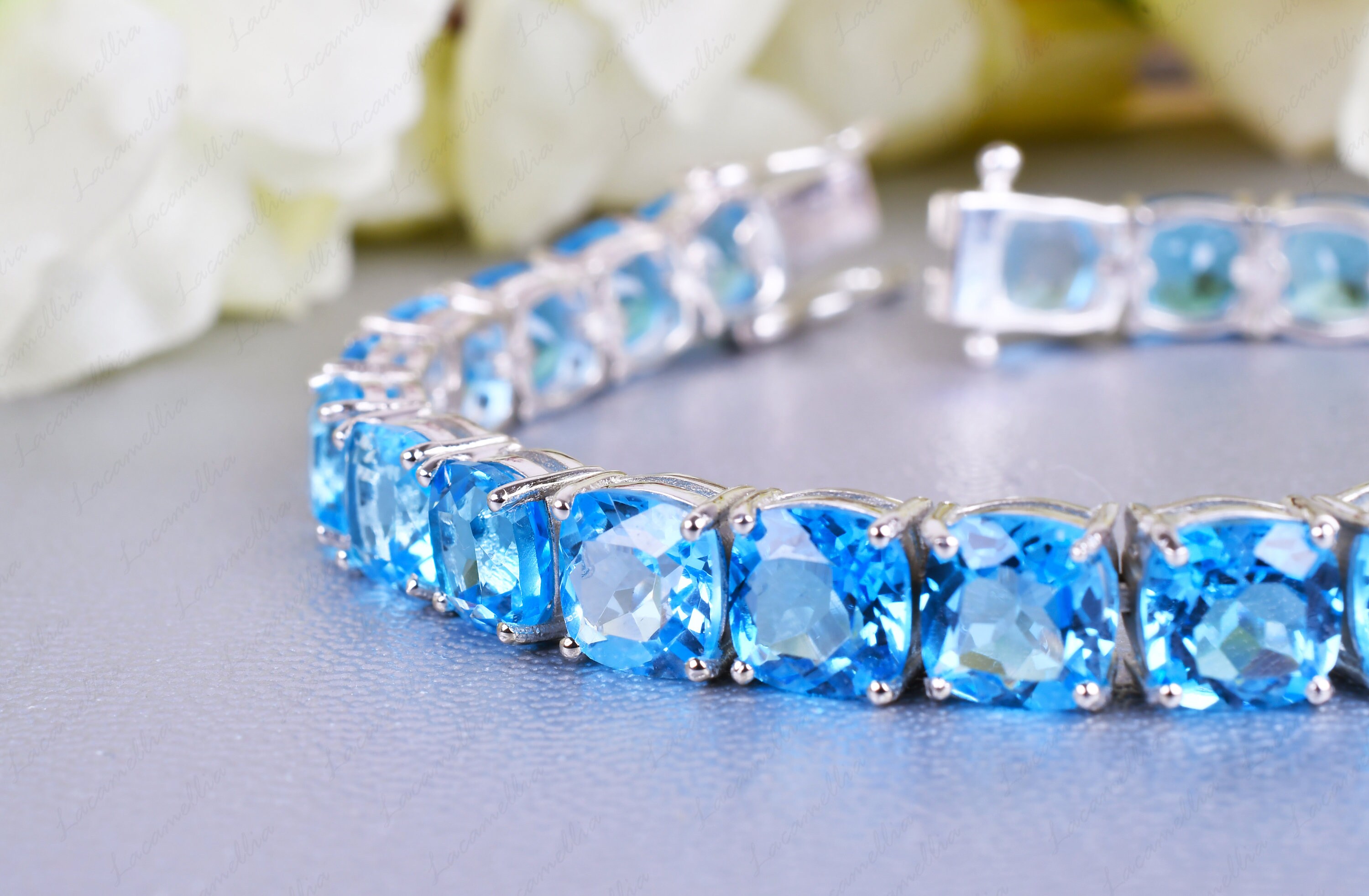 Buy 925 Sterling Silver ,blue Topaz Tennis ,natural Gemstone Bracelet ,  Handmade Online in India - Etsy