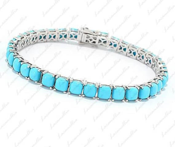 Sleeping Beauty Turquoise Tennis Bracelet Cushion Cut Turquoise