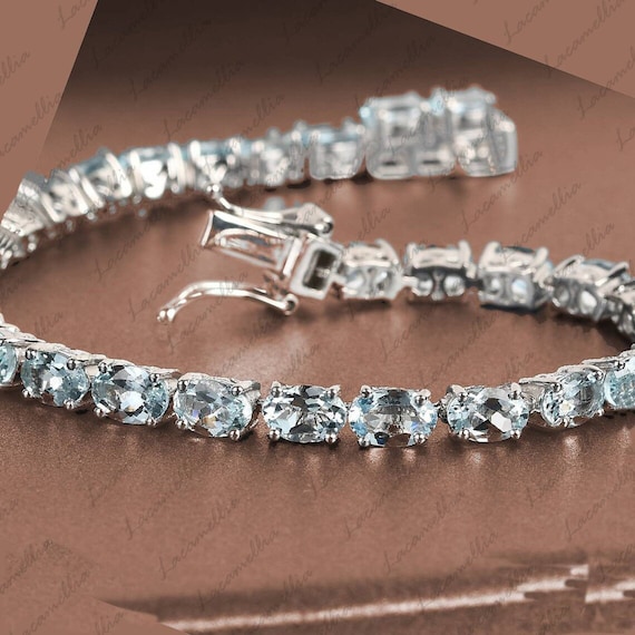 Oval Aquamarine and Diamond Tennis Bracelet