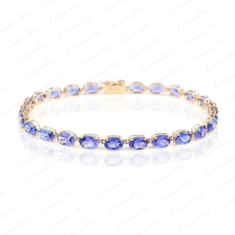 Tanzanite Tennis Bracelet, Blue Tanzanite Sterling Silver Tennis Line Chain Bracelet, Oval Gemstone Handmade Chain Link Bracelet gift Mother
