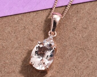 Peach Morganite pendant necklace, Morganite chain Necklace, oval cut Morganite Pendant, Bridal Wedding Proposal Pendant gift for mother Wife