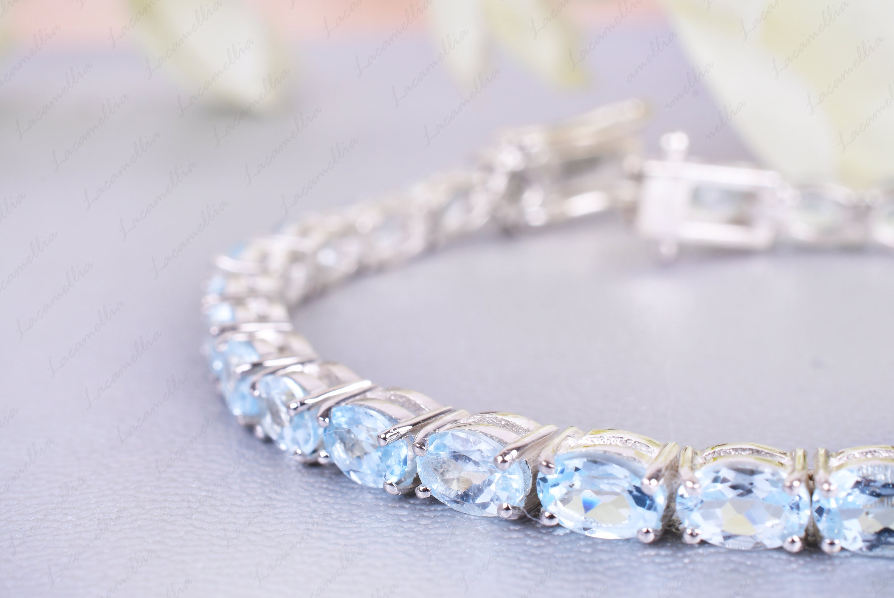 Aquamarine and diamond line bracelet - Walsh Bros