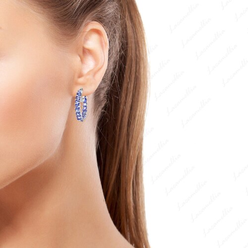 Marquise Tanzanite Hoop Earrings, Unique Tanzanite stud Earring, Blue gemstone earrings shops For women Bridal wedding Anniversary Gift For Mother