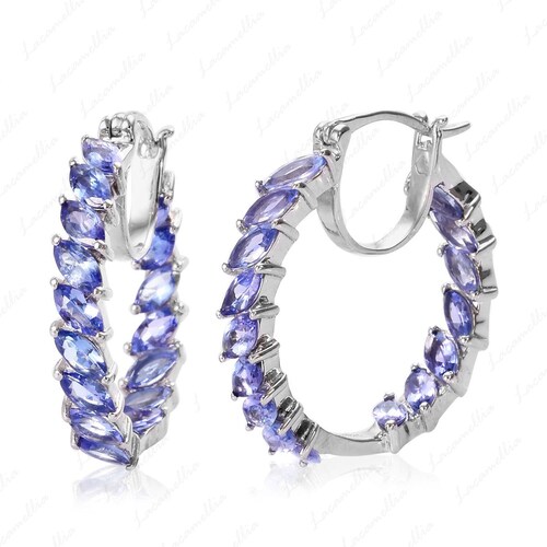 Marquise Tanzanite Hoop Earrings, Unique Tanzanite stud Earring, Blue gemstone earrings shops For women Bridal wedding Anniversary Gift For Mother