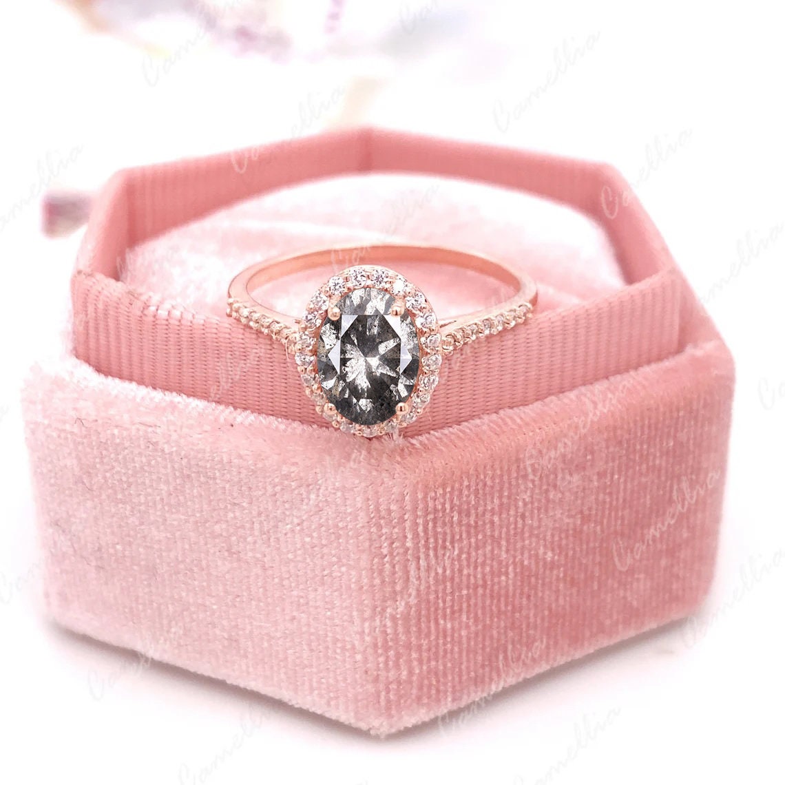 Handmade Salt and Pepper Engagement Ring Oval Cut Black Grey Etsy