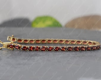 Minimal Garnet Tennis Bracelet, Ultimate Garnet Tennis Chain Bracelet, Anniversary Tennis Chain Link Bracelet for women gifts for mother Her