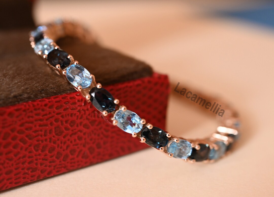 Vintage London Blue Topaz Bracelet, Topaz Tennis Bracelet, Oval Cut