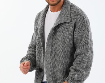 Suéter de pescador tamaño L Pullover hecho a mano con algodón y lana Ropa Ropa para hombre Jerséis Jerséis Suéter gris del abuelo 