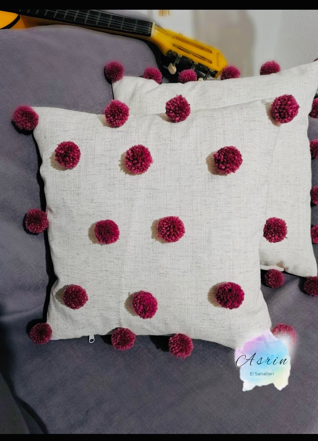 Pom pom pillow Pom pom pillow cover Pink pillow Decorative Etsy