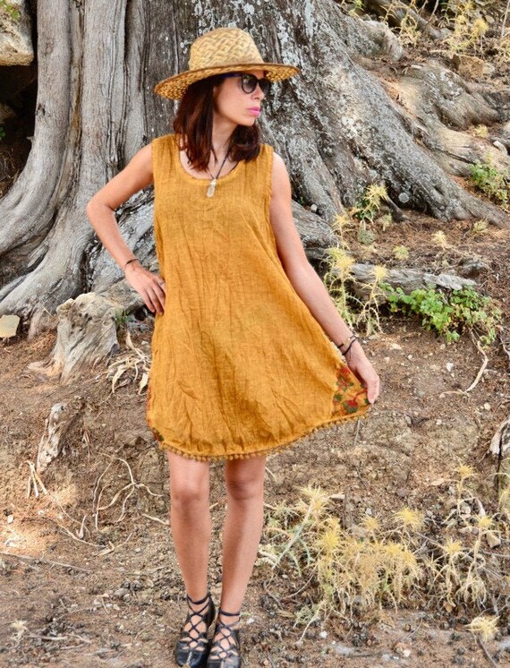 mustard yellow bohemian dress