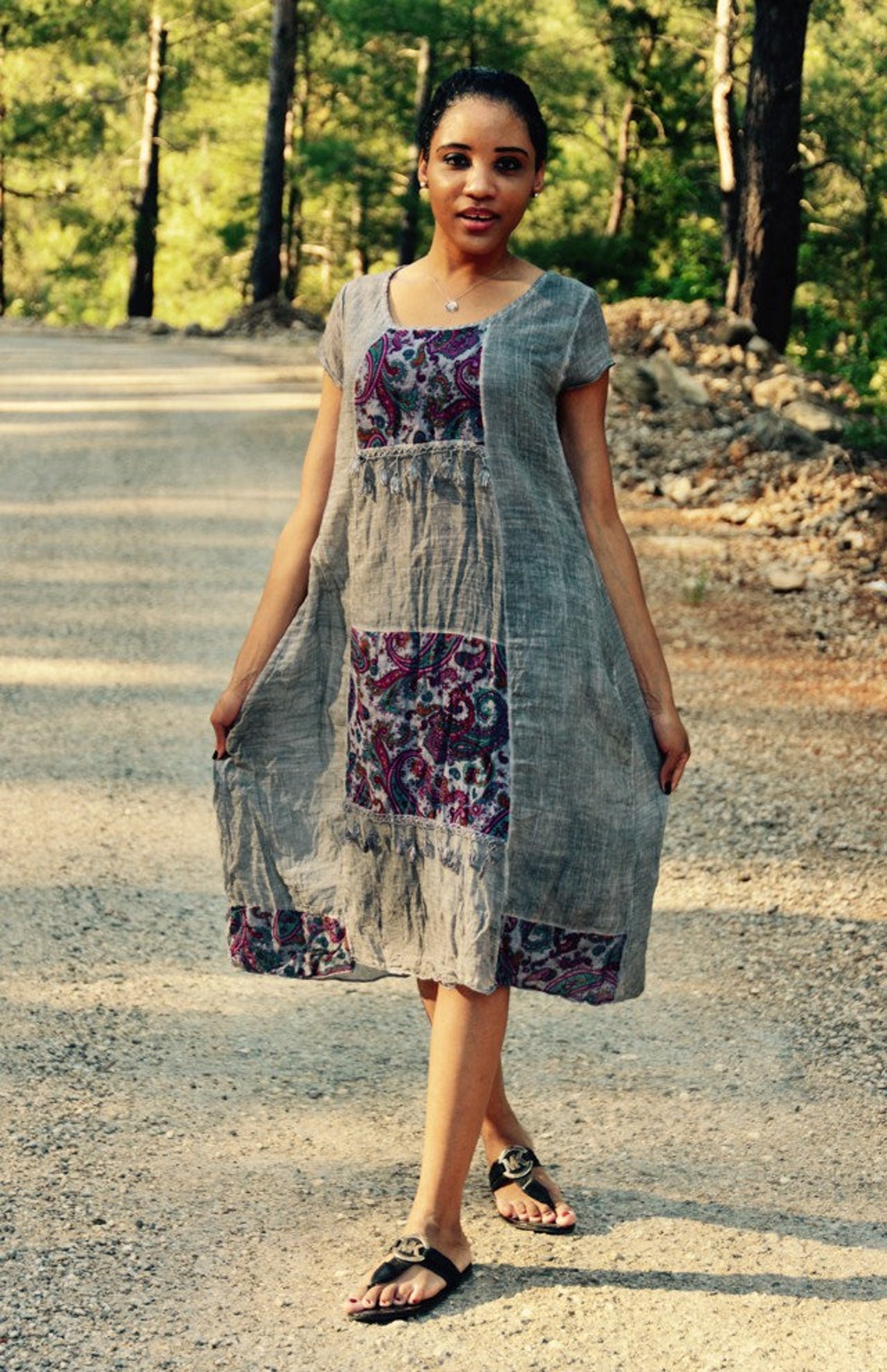 Cotton Dress Boho Cotton Dress Bohemian Cotton Dress Loose Etsy