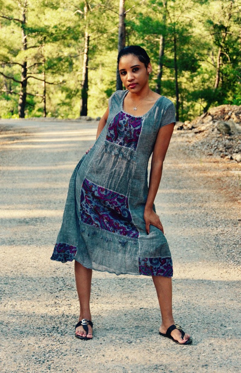 Cotton Dress Boho Cotton Dress Bohemian Cotton Dress Loose Etsy