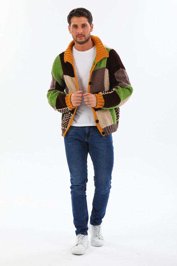 Boho Cardigan Men Patchwork Cardigan 
