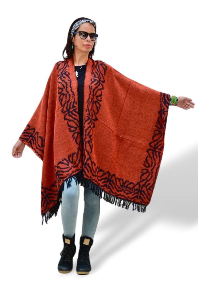Poncho Shawl Warm Shawl Warm cape Orange wrap shawl Orange | Etsy