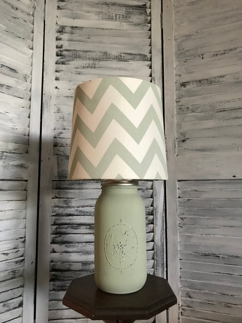 Accent Lamp Desk Lamp Green Chevron Mason Jar Lamp Hand Painted Lamp Distressed Lamp Gift Country Home Decor Rustic Mason Jar Lighti