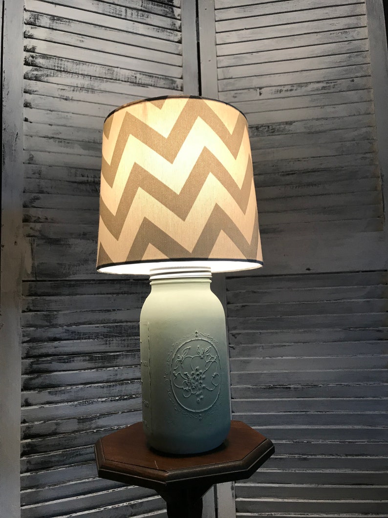 Accent Lamp Desk Lamp Green Chevron Mason Jar Lamp Hand Painted Lamp Distressed Lamp Gift Country Home Decor Rustic Mason Jar Lighti