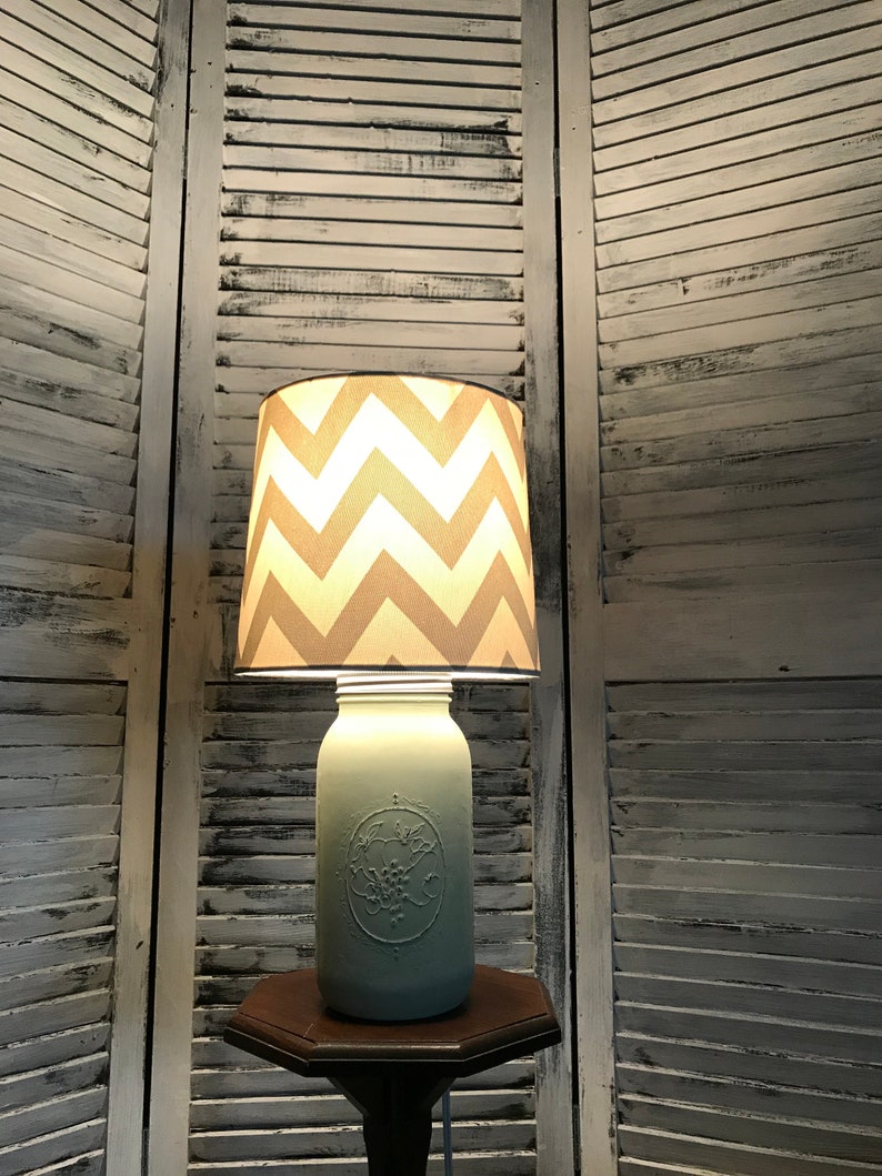 Accent Lamp Desk Lamp Green Chevron Mason Jar Lamp Hand Painted Lamp Distressed Lamp Gift Country Home Decor Rustic Mason Jar Lighti