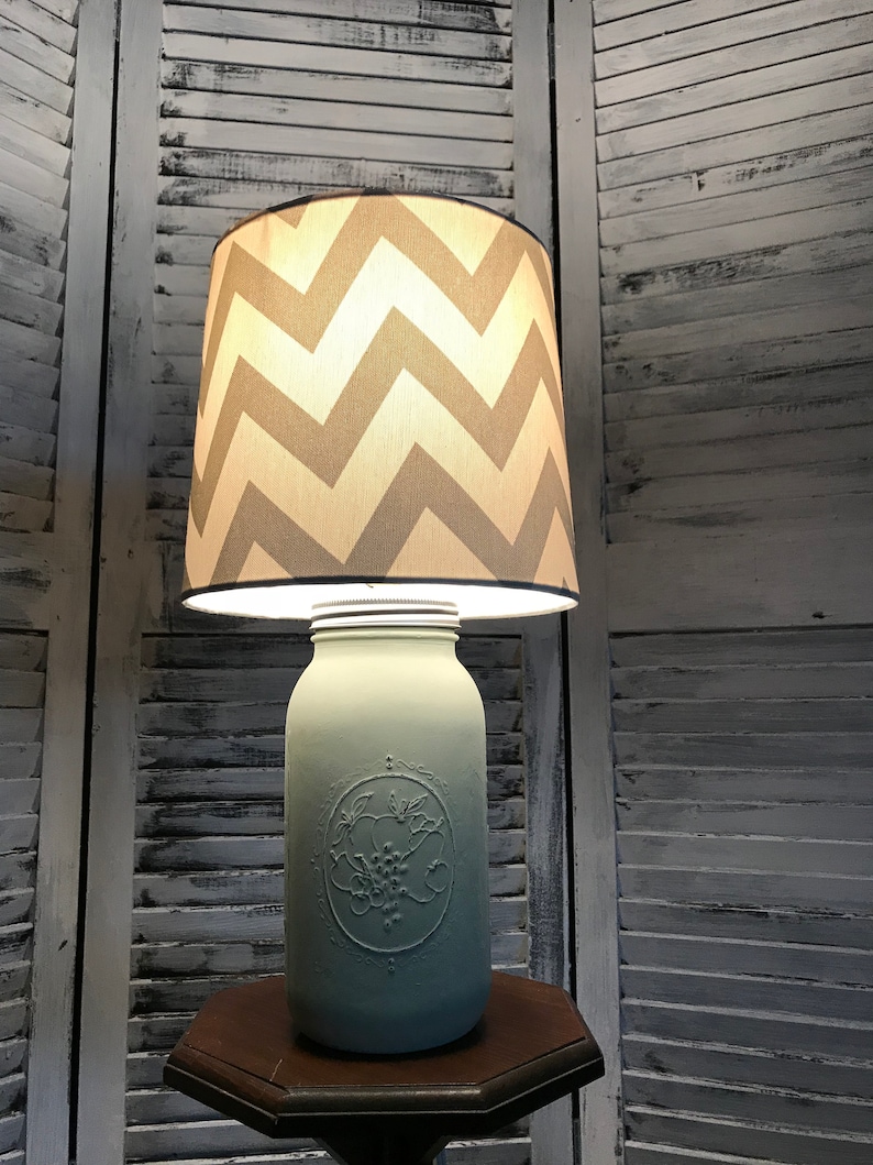 Accent Lamp Desk Lamp Green Chevron Mason Jar Lamp Hand Painted Lamp Distressed Lamp Gift Country Home Decor Rustic Mason Jar Lighti