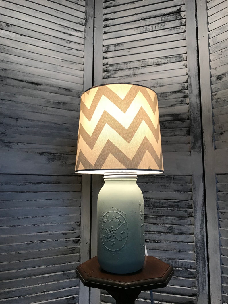 Accent Lamp Desk Lamp Green Chevron Mason Jar Lamp Hand Painted Lamp Distressed Lamp Gift Country Home Decor Rustic Mason Jar Lighti