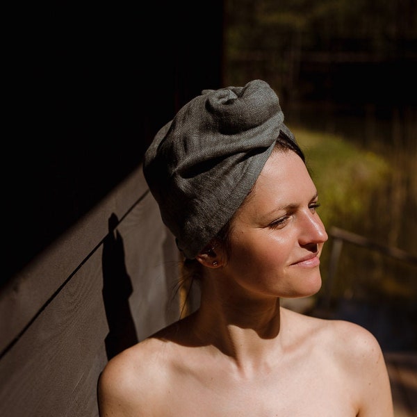 Serviette pour cheveux en lin / Enveloppement de sauna en lin naturel / Turban spa en pur lin / Serviette pour cheveux pour la douche / Turban de plage