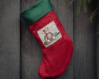 Personalized Linen Christmas Stocking, Christmas Fireplace Stocking, Christmas Gift Stockings, Christmas Present Stockings