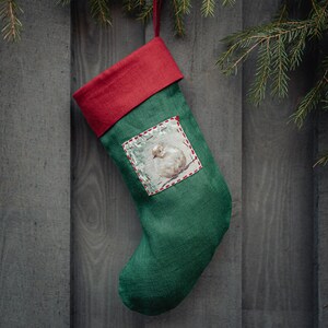 Personalized Linen Christmas Stocking, Christmas Fireplace Stocking, Christmas Gift Stockings, Christmas Present Stockings zdjęcie 2