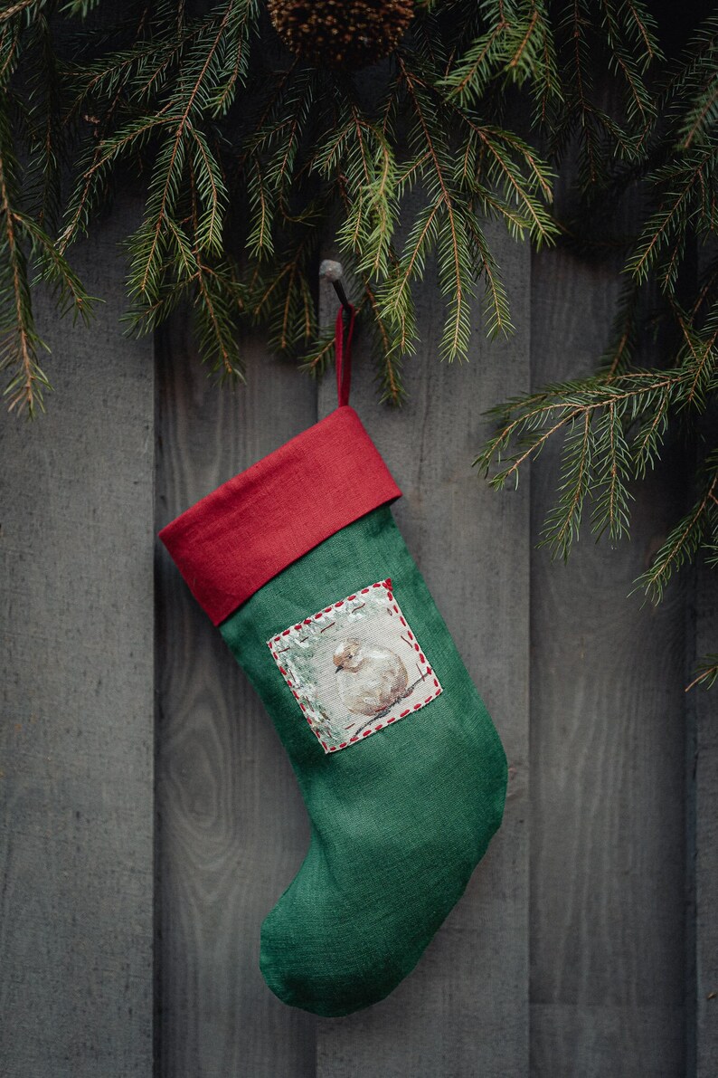 Personalized Linen Christmas Stocking, Christmas Fireplace Stocking, Christmas Gift Stockings, Christmas Present Stockings zdjęcie 2