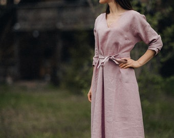 Loose linen dress  / Long sleeve linen dress / Everyday dress / Maternity dress