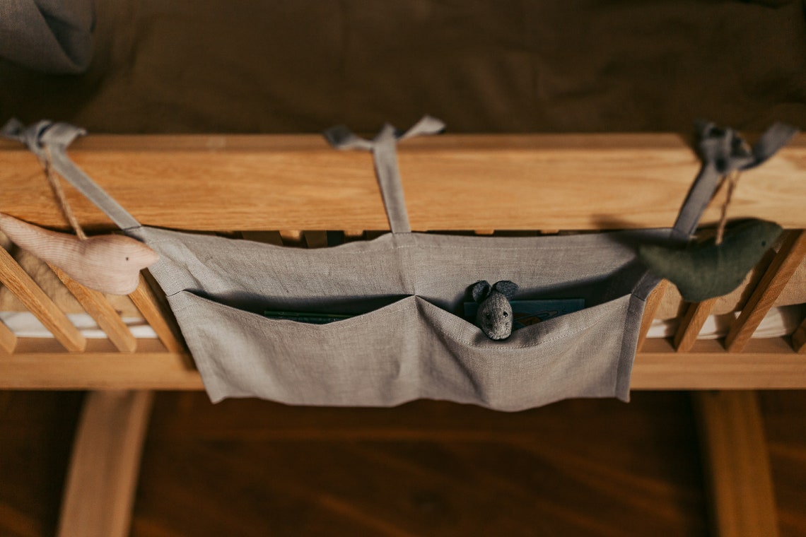 Crib Pocket Organizer Flax Crib Pockets Cot Organizer Etsy