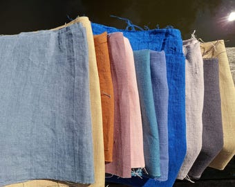 Linnetygsrester 0,45 kg. 100 % linnerester. Buntar av quilttyg, rent mjukgjort linne för hantverksprojekt.