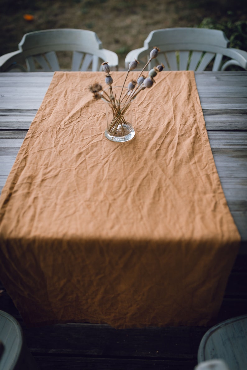 Mustard linen table runner, handmade table runner, stonewashed linen table runner image 5