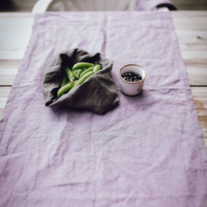 Linen table runner in dusty lavender color, handmade table runner, stonewashed linen table runner image 1