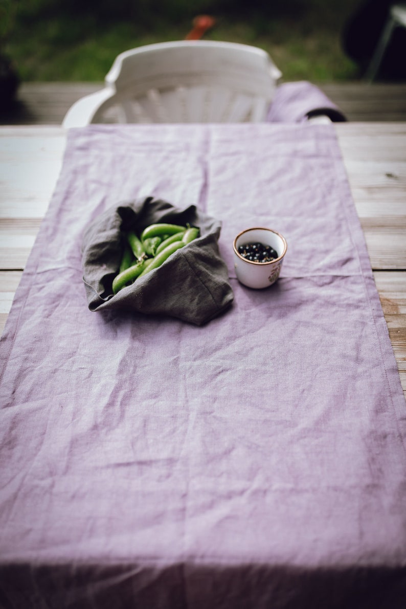 Linen table runner in dusty lavender color, handmade table runner, stonewashed linen table runner image 1