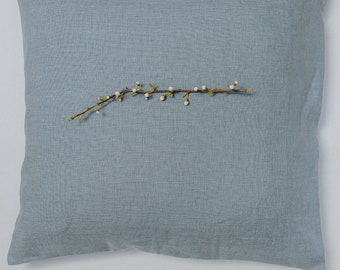 Pure Linen pillowcase with coconut buttons, Softened Linen Pillowcover